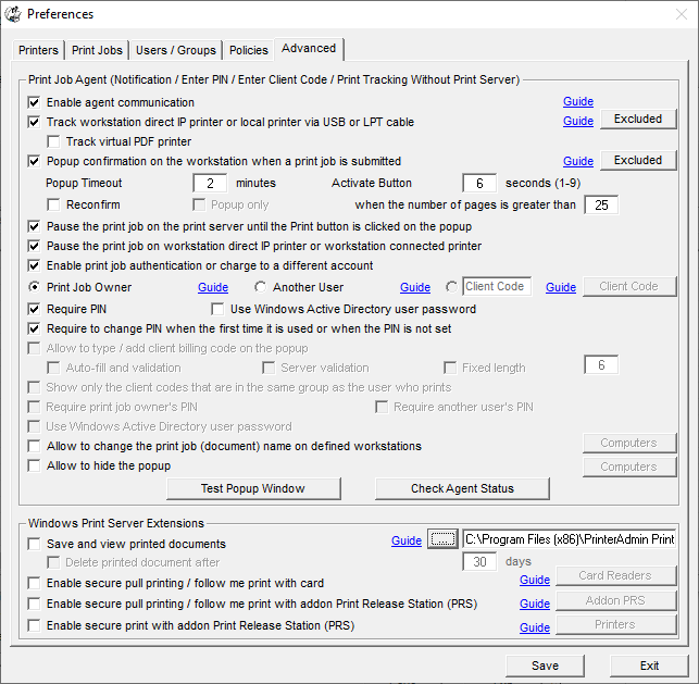 Print Management Software Demo Components Preferences And Database Printeradmin